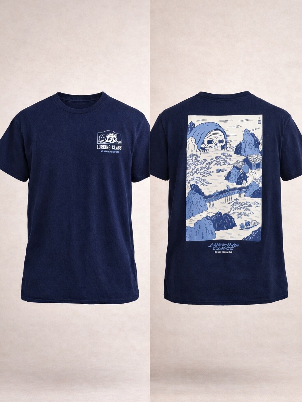 Lurking Class x Mr. Tucks Navy Blue Sketchy Tank Skull Graphic T-Shirt Medium